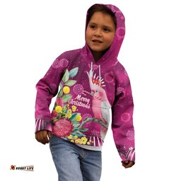 Australia Pink Cockatoo Christmas Kid Hoodie Aussie Native Flowers Merry Xmas - Pink LT14