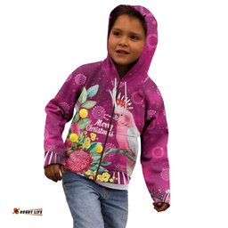 Australia Pink Cockatoo Christmas Kid Hoodie Aussie Native Flowers Merry Xmas - Pink LT14