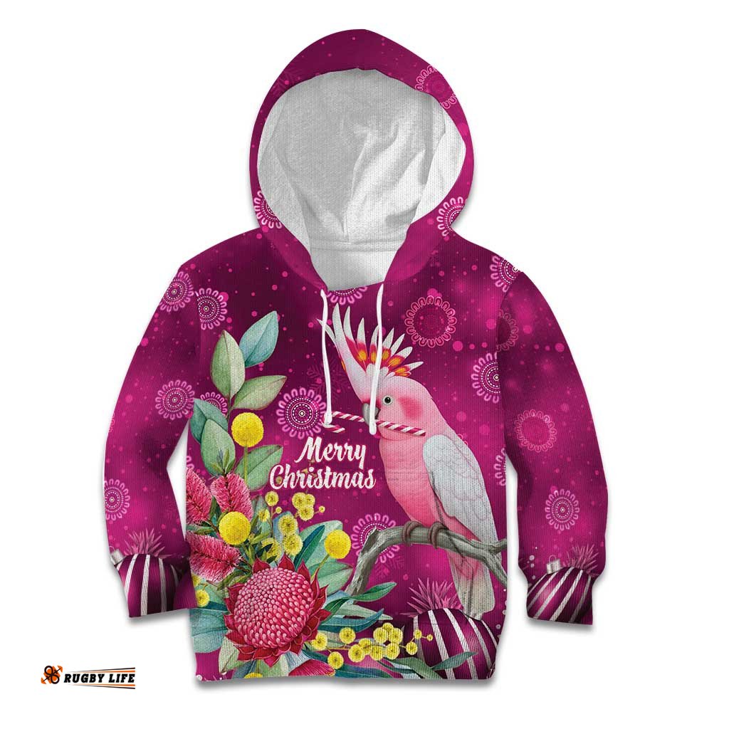 Australia Pink Cockatoo Christmas Kid Hoodie Aussie Native Flowers Merry Xmas - Pink LT14