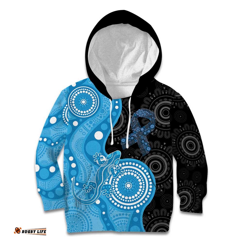 Australia Autism Awareness Month Kid Hoodie Indigenous Lizard With Blue Ribbon LT14