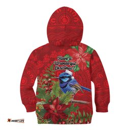 Aussie Superb Fairywren Bird Kid Hoodie Aboriginal Inspired Christmas LT9