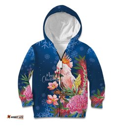 Australia Christmas Pink Cockatoo with Banksia Kid Hoodie Snowy Blue LT7