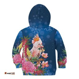 Australia Christmas Pink Cockatoo with Banksia Kid Hoodie Snowy Blue LT7