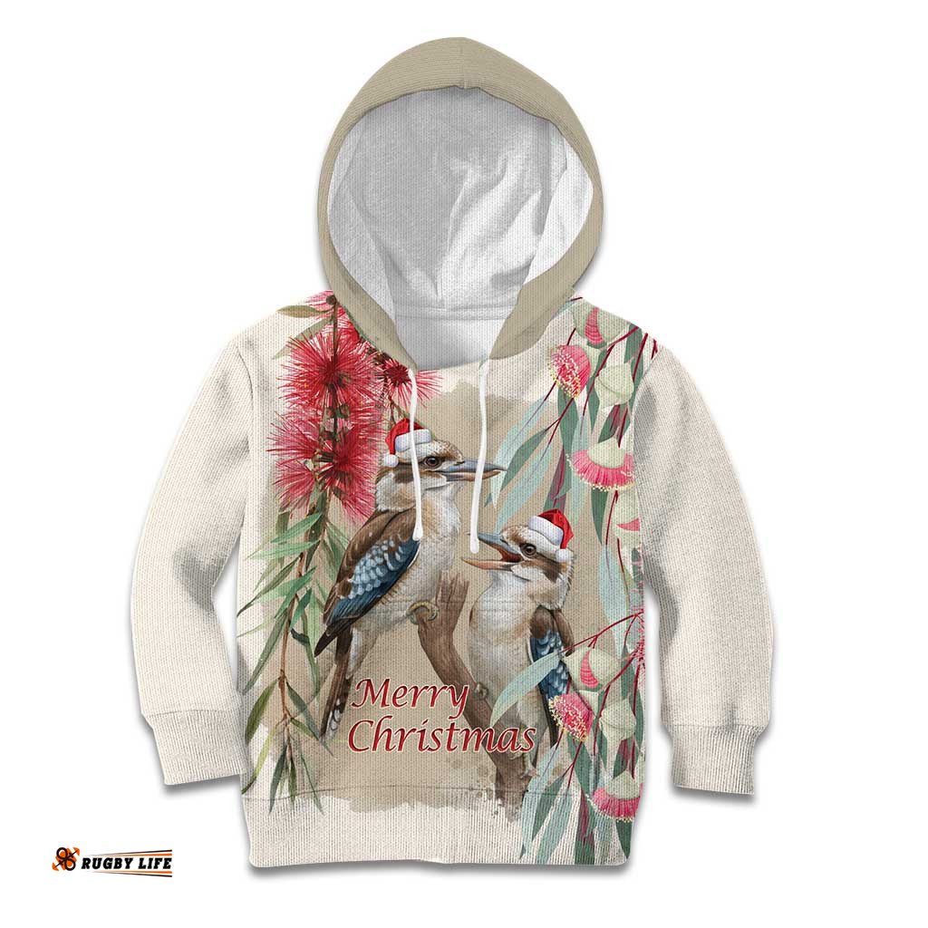 Australia Kookaburra Christmas Kid Hoodie Bottlebrush Eucalyptus Blossoms Watercolor LT14