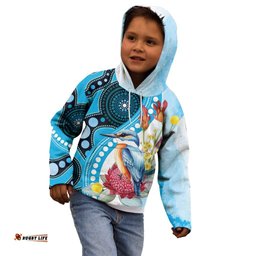 Australia Azure Kingfisher Kid Hoodie Australian Native Flowers Indigenous Art LT14