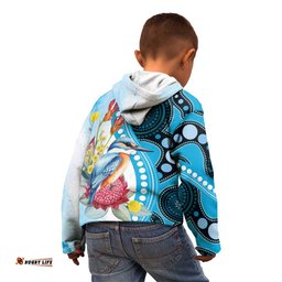 Australia Azure Kingfisher Kid Hoodie Australian Native Flowers Indigenous Art LT14