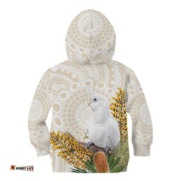 Australia Little Corella Kid Hoodie Cacatua Sanguinea Western Grevillea Aboriginal Art LT14