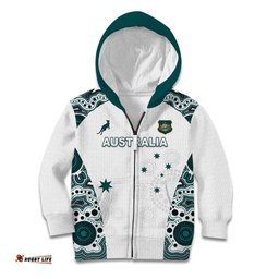 Custom Australia Rugby 2026 Kid Hoodie Go Wallabies Aboriginal Pattern White Version LT05