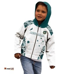 Custom Australia Rugby 2026 Kid Hoodie Go Wallabies Aboriginal Pattern White Version LT05