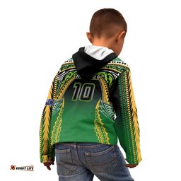 Custom Cook Islands Rugby League Kid Hoodie Avaiki Tatau Tribal Motifs Black Color LT03