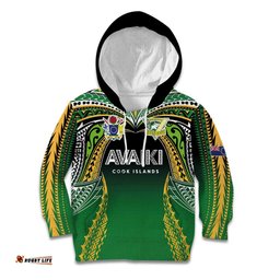 Custom Cook Islands Rugby League Kid Hoodie Avaiki Tatau Tribal Motifs Black Color LT03