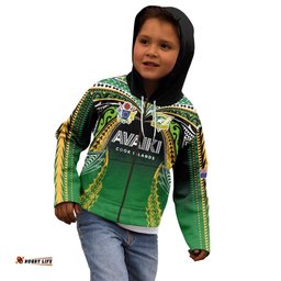 Custom Cook Islands Rugby League Kid Hoodie Avaiki Tatau Tribal Motifs Black Color LT03