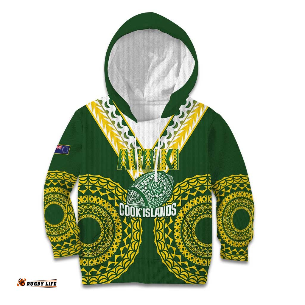 Custom Avaiki Cook Islands Rugby Kid Hoodie Kuki Airani Tatau Green LT14