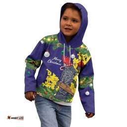 Australia Gang-gang Cockatoo Christmas Kid Hoodie Callocephalon Fimbriatum Golden Wattle Blue LT14