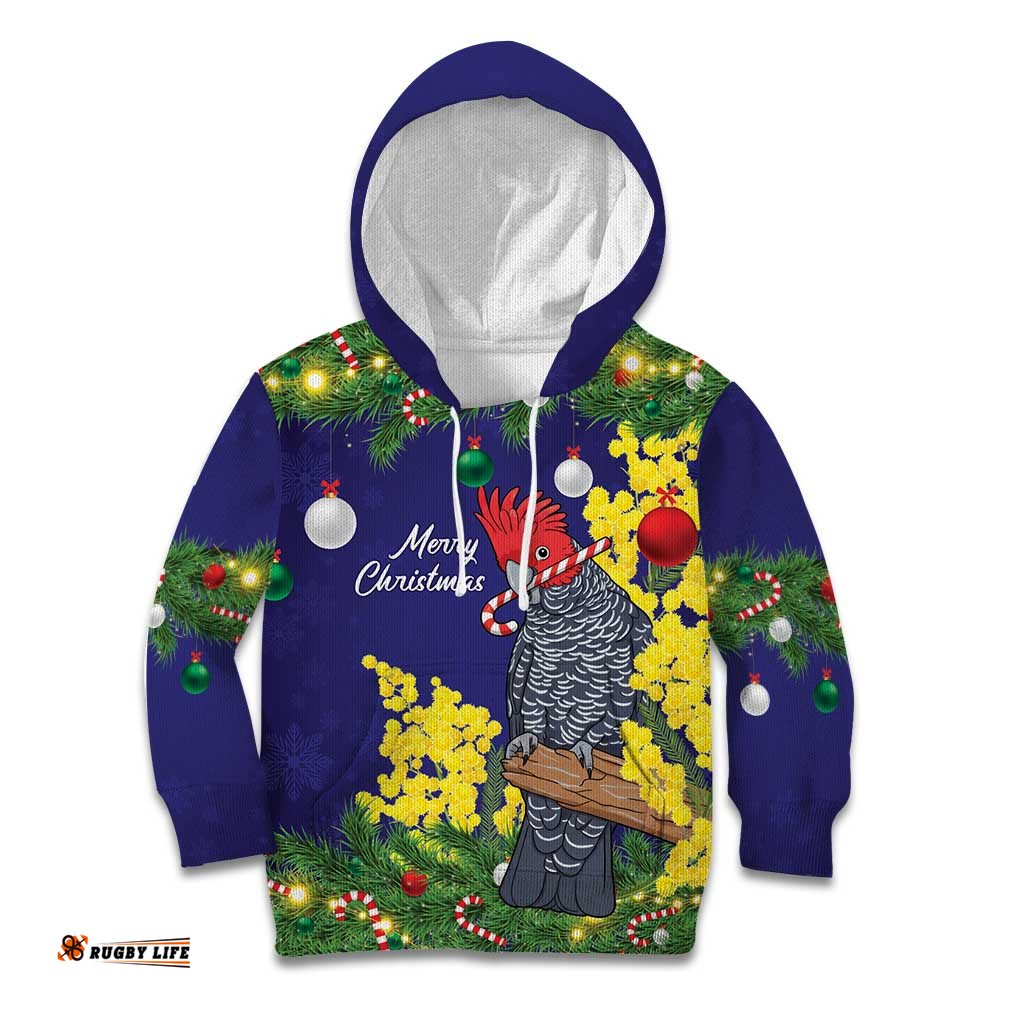 Australia Gang-gang Cockatoo Christmas Kid Hoodie Callocephalon Fimbriatum Golden Wattle Blue LT14