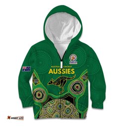 Custom Australia Cricket Spirit 2026 Kid Hoodie World T20 Edition - Green Aboriginal LT9