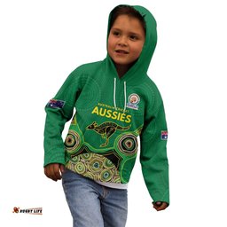 Custom Australia Cricket Spirit 2026 Kid Hoodie World T20 Edition - Green Aboriginal LT9