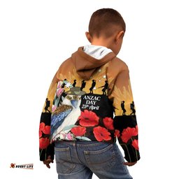Australia Kookaburra ANZAC Day Kid Hoodie Rising Sun 25th April Poppy Eucalyptus Blossoms LT14