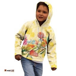 Birds and Floral Aussie Lorikeet Kid Hoodie Pastel Yellow LT7