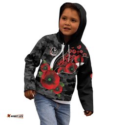 Collingwood Magpies ANZAC Personalised Kid Hoodie Lest We Forget Poppy Camo LT9