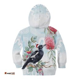 Australia Magpie Christmas Kid Hoodie Eucalyptus Aboriginal Watercolor Stylized LT14