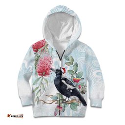 Australia Magpie Christmas Kid Hoodie Eucalyptus Aboriginal Watercolor Stylized LT14
