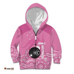 Custom Bowls Australia Breast Cancer Kid Hoodie Pink Ribbon Kangaroo Aboriginal Art LT14