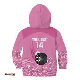 Custom Bowls Australia Breast Cancer Kid Hoodie Pink Ribbon Kangaroo Aboriginal Art LT14