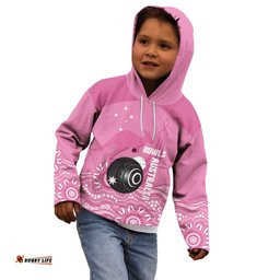 Custom Bowls Australia Breast Cancer Kid Hoodie Pink Ribbon Kangaroo Aboriginal Art LT14