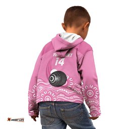 Custom Bowls Australia Breast Cancer Kid Hoodie Pink Ribbon Kangaroo Aboriginal Art LT14