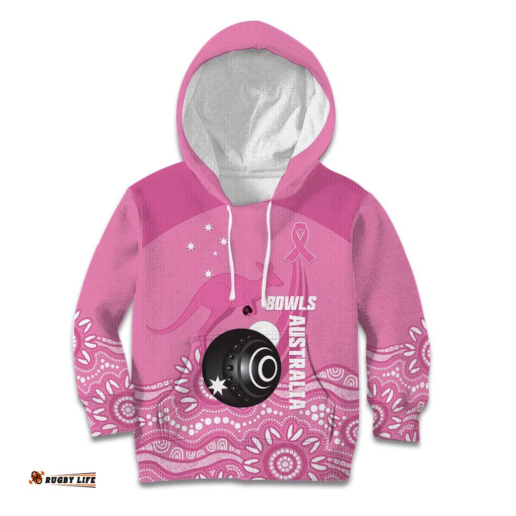 Custom Bowls Australia Breast Cancer Kid Hoodie Pink Ribbon Kangaroo Aboriginal Art LT14