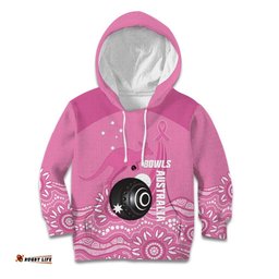 Custom Bowls Australia Breast Cancer Kid Hoodie Pink Ribbon Kangaroo Aboriginal Art LT14