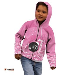 Custom Bowls Australia Breast Cancer Kid Hoodie Pink Ribbon Kangaroo Aboriginal Art LT14