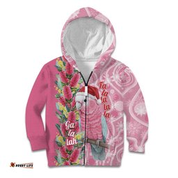 Australia Pink Galah Christmas Kid Hoodie Falalalala Galalah Bottlebrush Aboriginal Art LT14