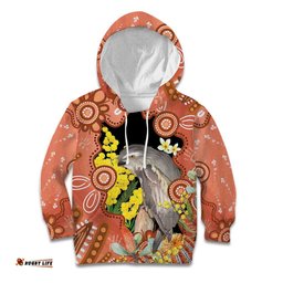Australia Tawny Frogmouth Kid Hoodie Golden Wattle Banksia Aboriginal Art LT14