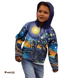 Australian Night Sky Landscape Kid Hoodie Aboriginal Dreamtime Story LT9