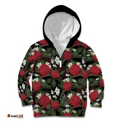 Australia Waratah Flannel Flower Kid Hoodie Aussie Native Flowers Seamless Stylized LT14