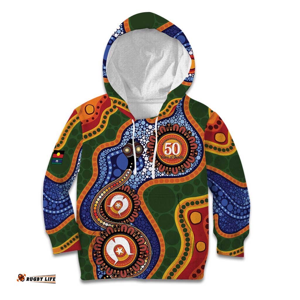 Australia NAIDOC Week 2026 Kid Hoodie 50 Years of Deadly Dhari Snake Aboriginal Art LT14