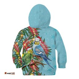 Blue Budgies on Callistemon Kid Hoodie Merry Christmas Aussie LT7