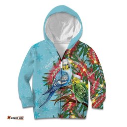 Blue Budgies on Callistemon Kid Hoodie Merry Christmas Aussie LT7