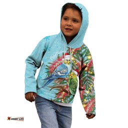 Blue Budgies on Callistemon Kid Hoodie Merry Christmas Aussie LT7