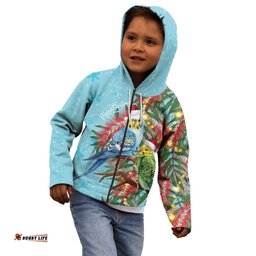 Blue Budgies on Callistemon Kid Hoodie Merry Christmas Aussie LT7