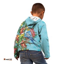 Blue Budgies on Callistemon Kid Hoodie Merry Christmas Aussie LT7
