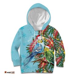 Blue Budgies on Callistemon Kid Hoodie Merry Christmas Aussie LT7