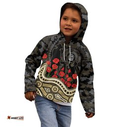 Collingwood Magpies ANZAC Day Kid Hoodie Indigenous Dot Art with Poppy Flower Tribute TS04