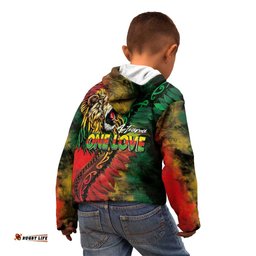 Aotearoa One Love Kid Hoodie Reggae Lion with Kakahu Huruhuru LT03