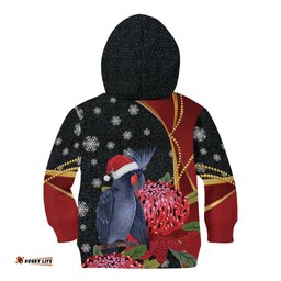 Australia Palm Cockatoo Christmas Kid Hoodie Probosciger Aterrimus Waratah Merry Chrissie LT14