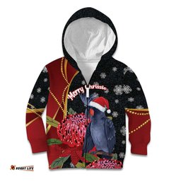 Australia Palm Cockatoo Christmas Kid Hoodie Probosciger Aterrimus Waratah Merry Chrissie LT14