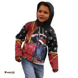 Australia Palm Cockatoo Christmas Kid Hoodie Probosciger Aterrimus Waratah Merry Chrissie LT14