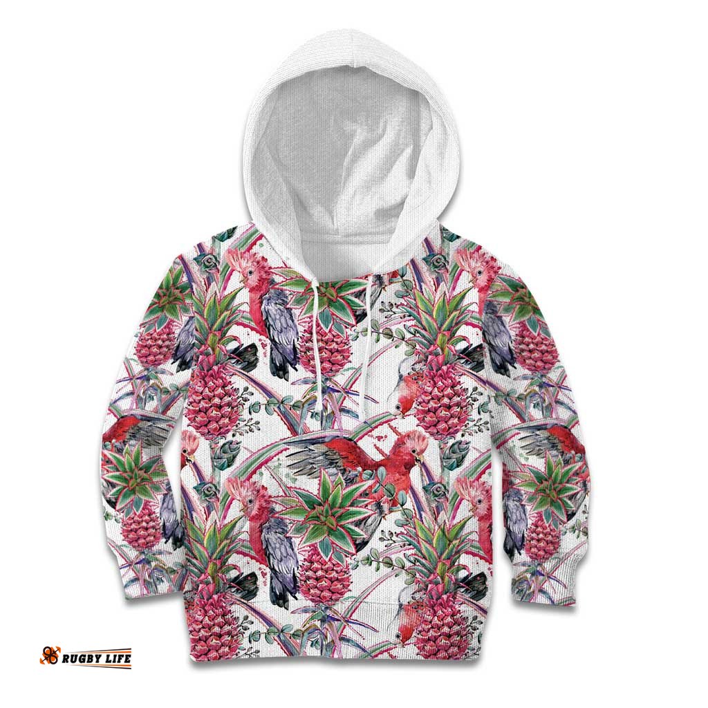 Australia Pink Galah Kid Hoodie Rose-breasted Cockatoo Pineapple Seamless Vibes LT14